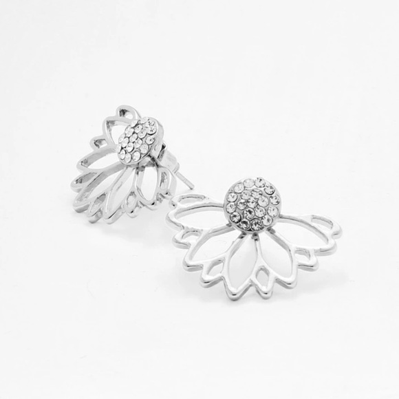 Silver Flower Stud Earrings - Picture 3 of 6